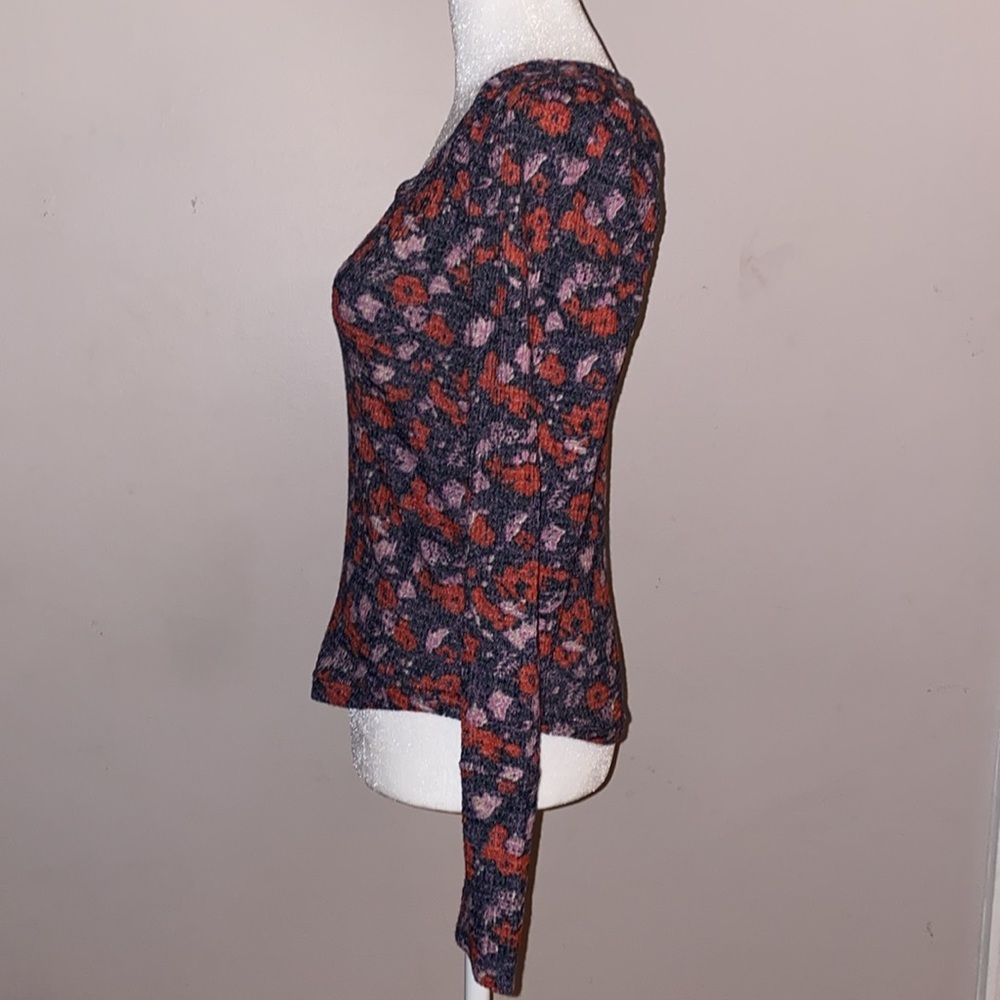 Free People Ciara Printed Floral Waffle Knit Top - Black Combo - Picture 4 of 12